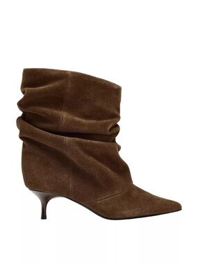 New ZARA Ruched Split Leather Pointed-Toe Suede Ankle Boots